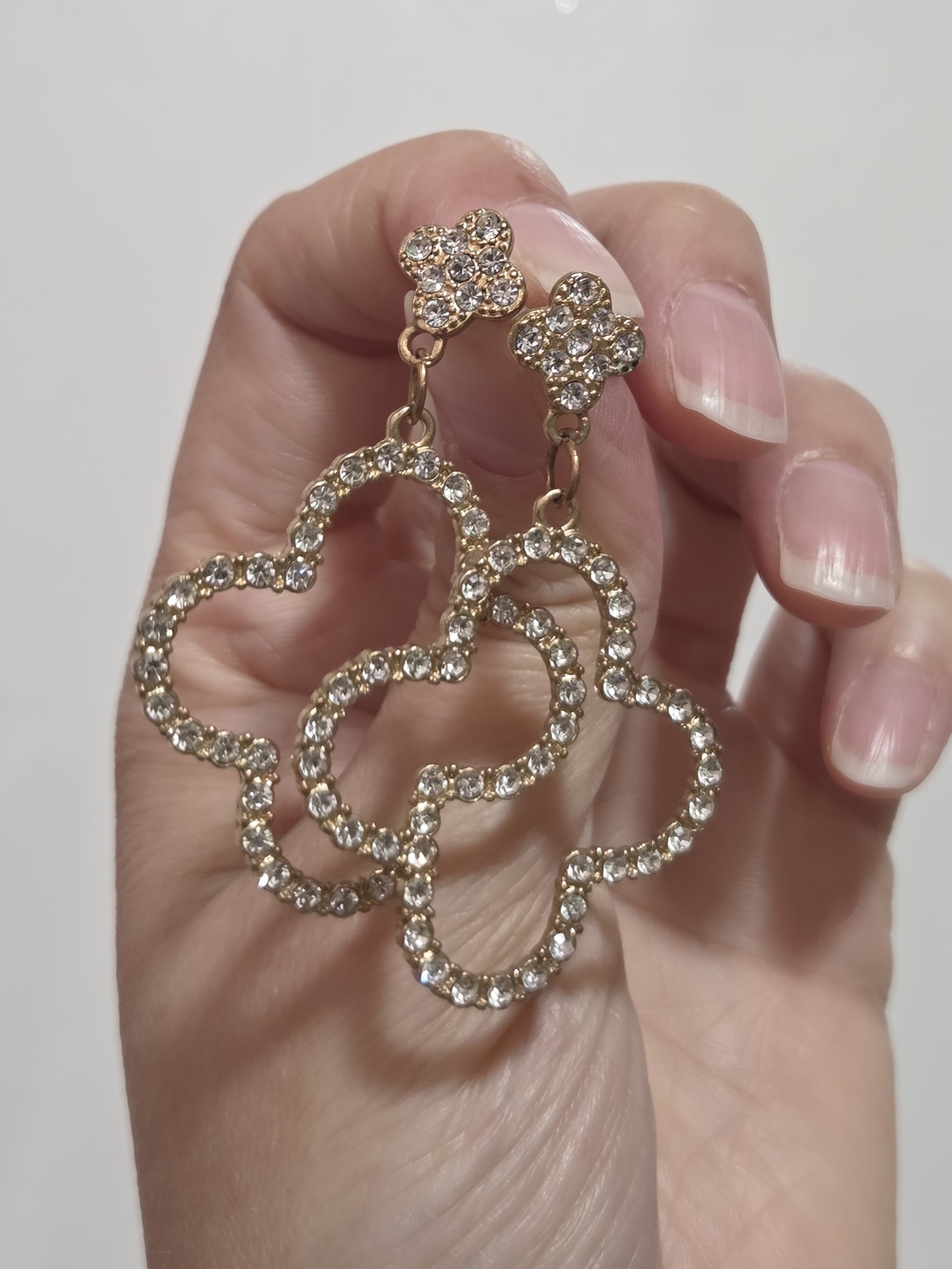 Gold Crystal Floral-Linked Heart Drop Earrings - Gold Sparkle